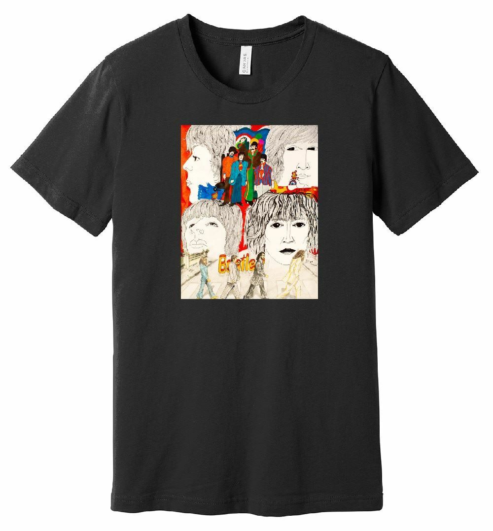 Beatles (Black) – Hand Drawn Artwork – 100% Ringspun Cotton T-Shirt