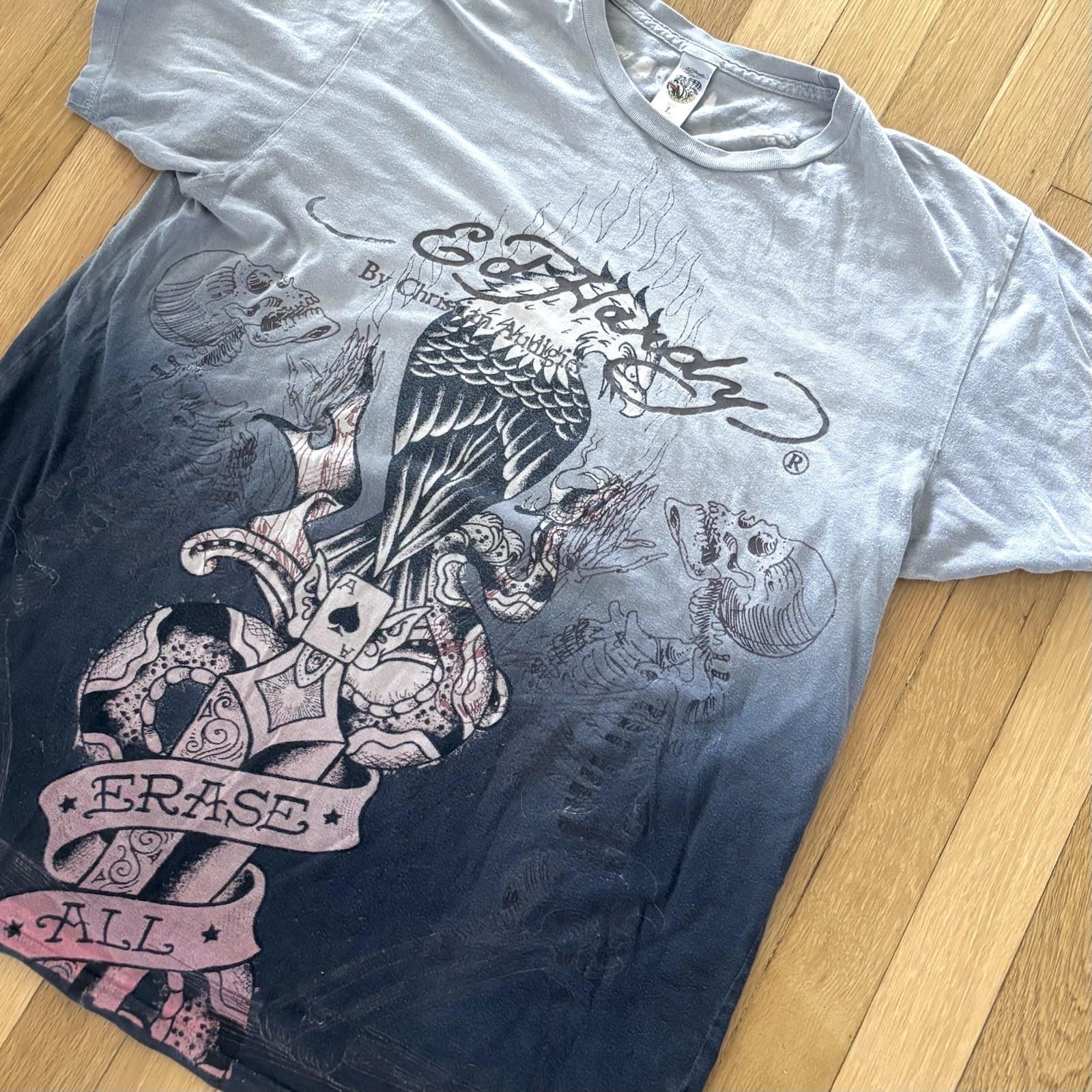 Vintage Ed Hardy Erase All Fears T Shirt Mens Large L Ombre Double Sided Y2K