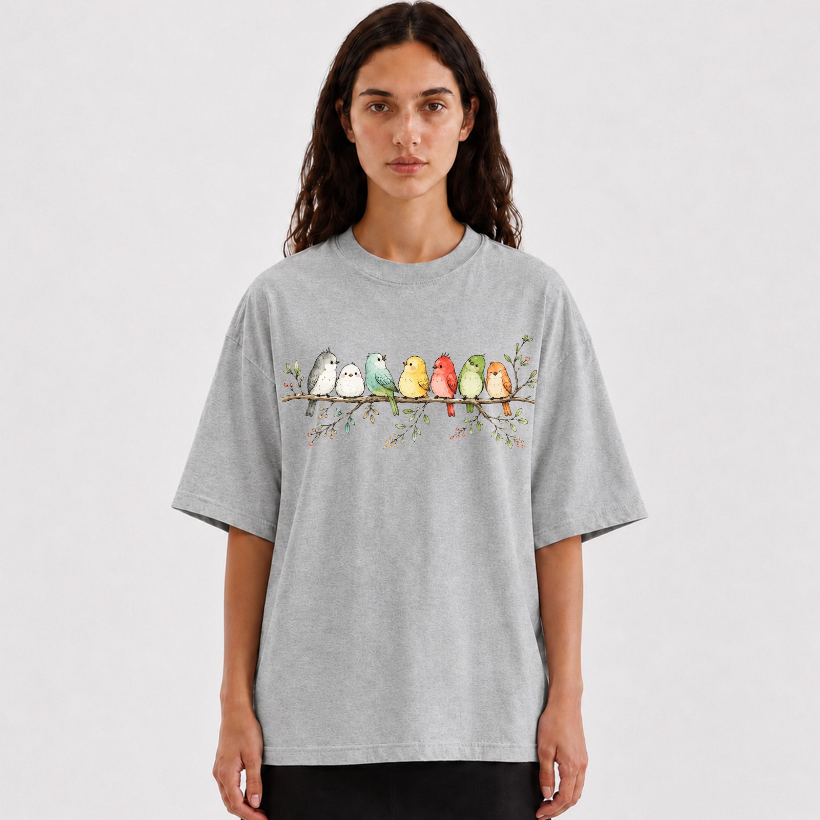 Cute Colorful Birds Branch T-Shirt Adorable Bird Family Tee