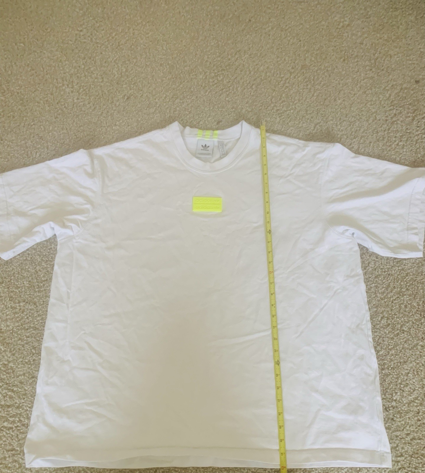 Adidas Originals RYV Oversized Badge Tee White Solar Yellow GN8050 Men’s 2XL