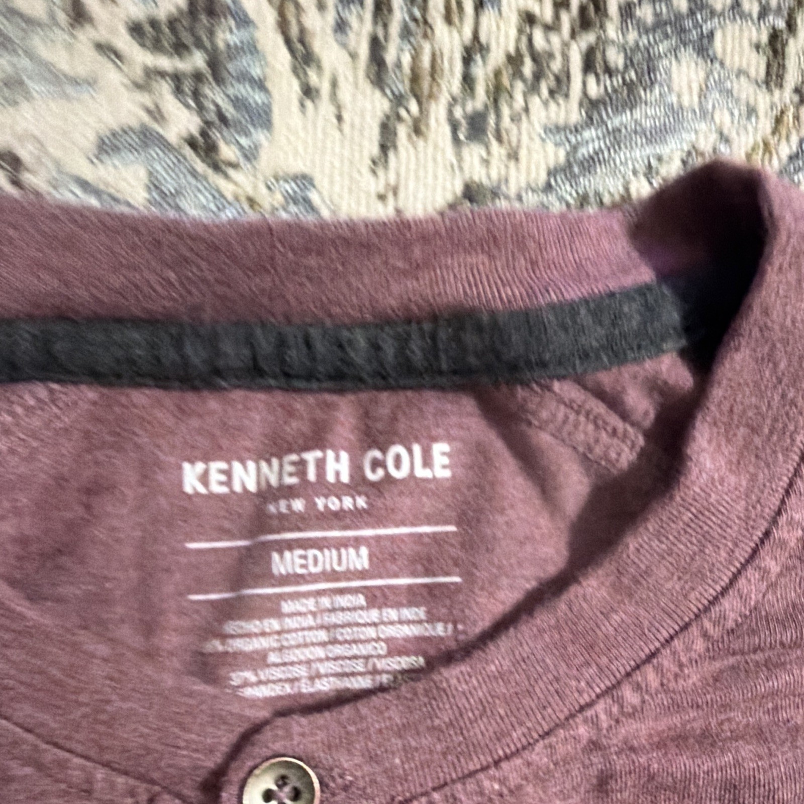 Kenneth Cole Men’s M Purple Solid Knit Henley Short Sleeve Cotton Blend Tee