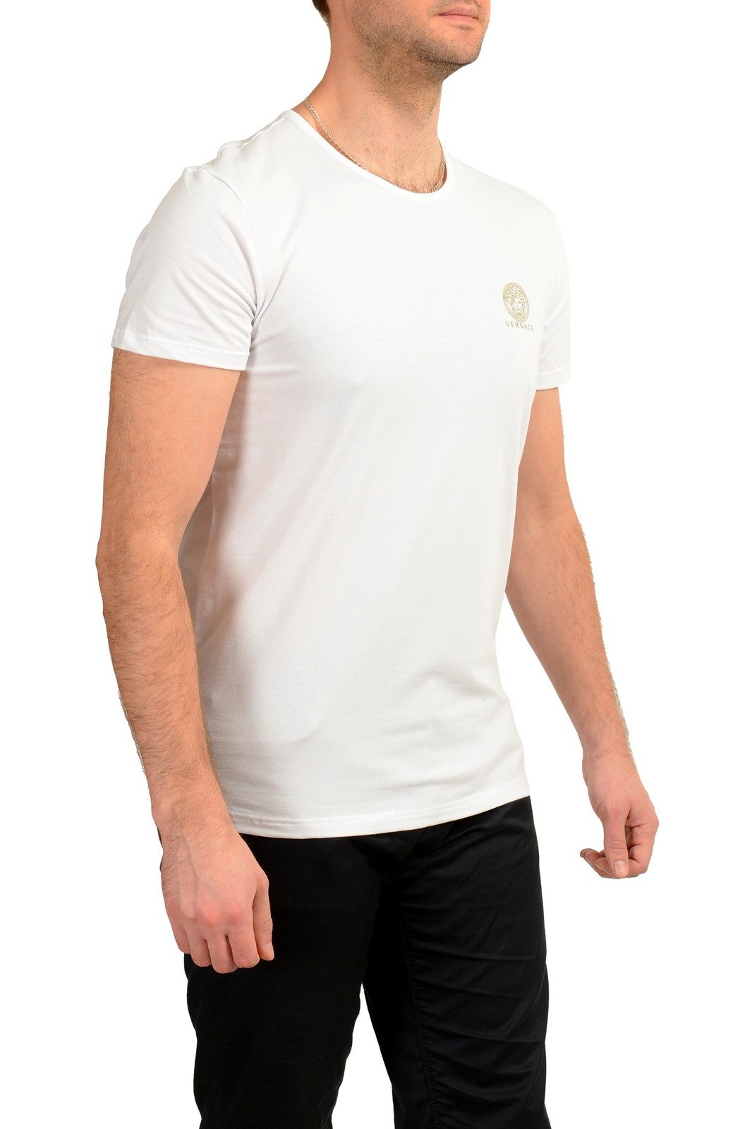 Versace Men’s Crewneck Gold Print Medusa White T-Shirt Versace sz 3 US XS IT 46