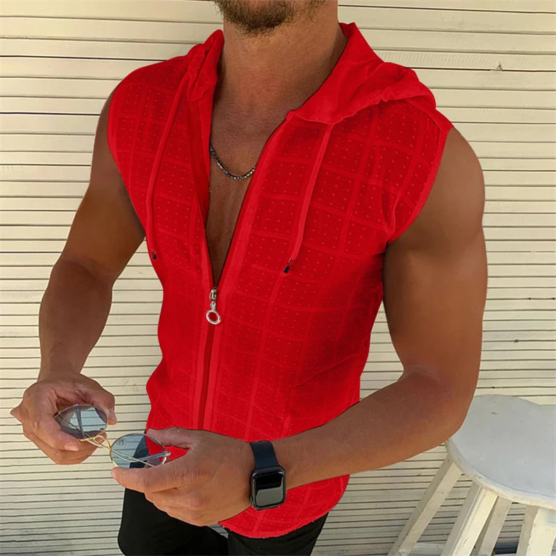 Short sleeved hooded zippered cardigan T-shirt for men’s summer new fashionable