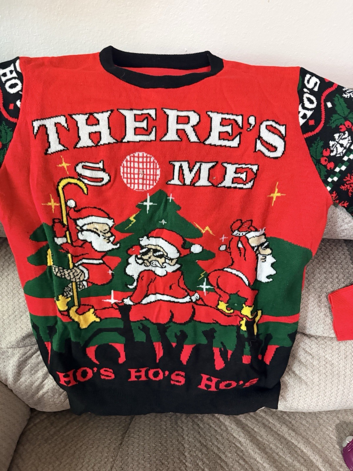 Men’s Ugly Christmas Sweater- There’s Some Ho’s Ho’s Ho’s- Men’s Large-Lights Up