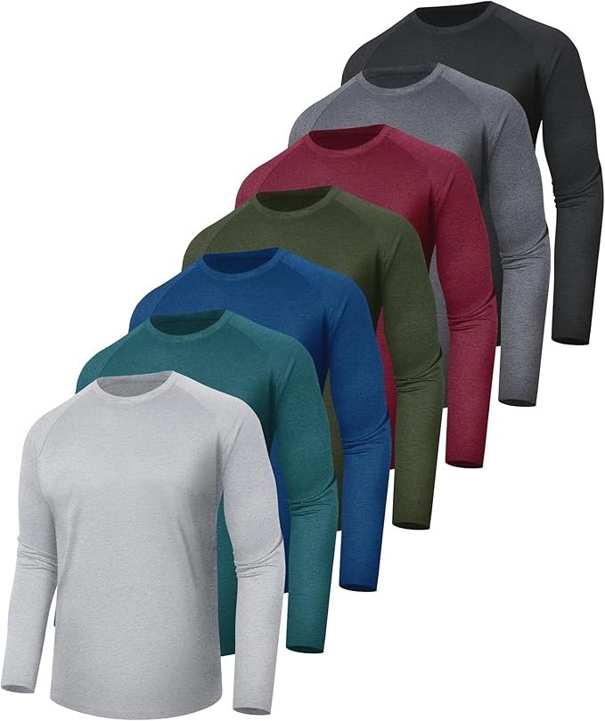 7 Pack Long Sleeve Shirts for Men – Quick Dry Moisture Wicking Sun Protection…