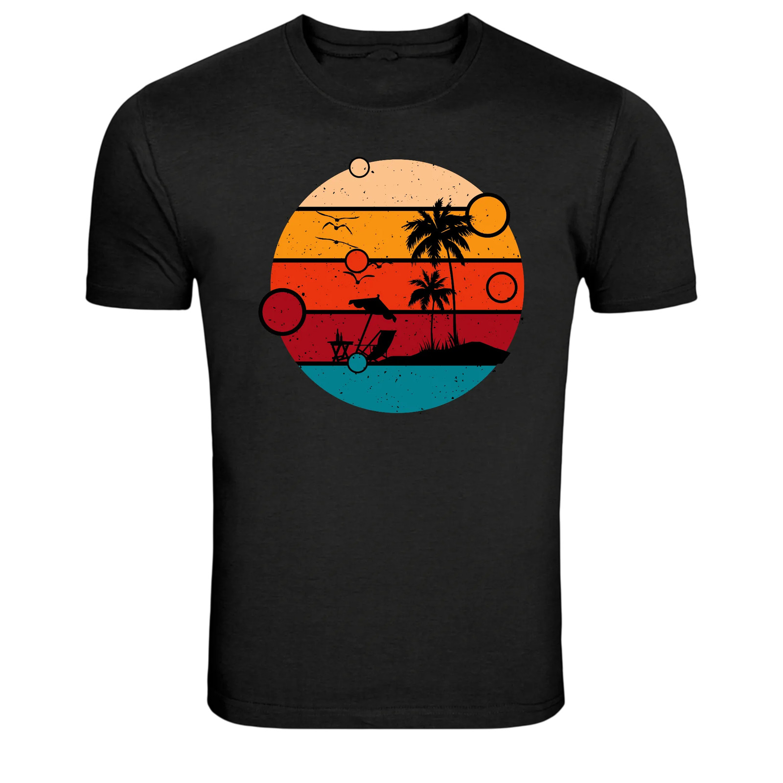 Summer Tropical Beach Sunset Circle Retro Graphic T Shirt