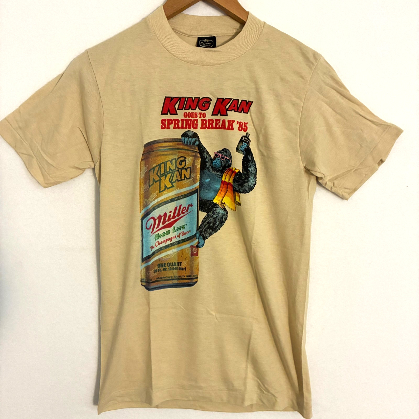 Vtg 80s Miller High Life Beer Spring Break 85 Shirt M Paper Thin USA Gorilla Tee