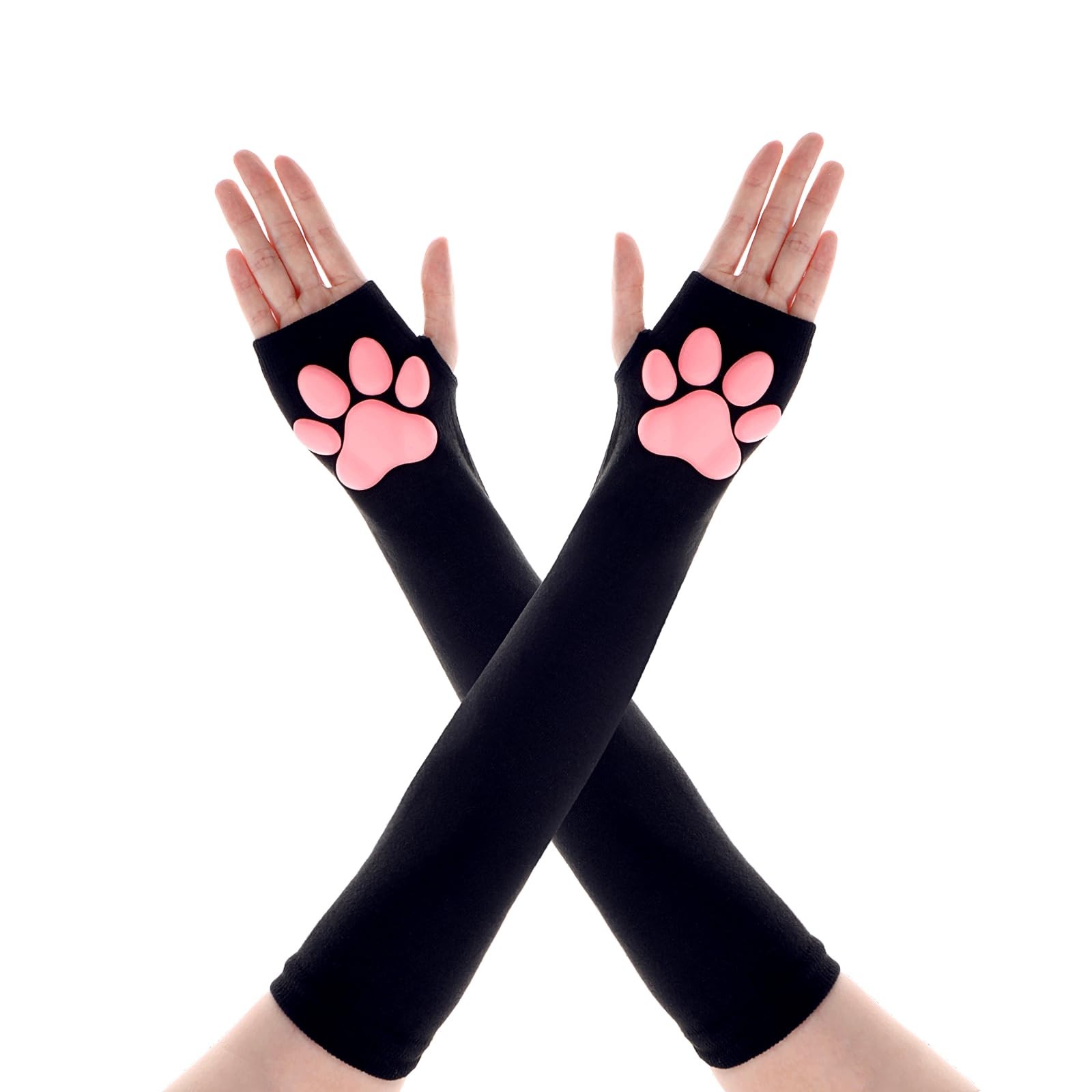 Women’s Cute Therian Cat Paws Gloves 3D Cat Claw Paws Pad Sleeves for Cosplay