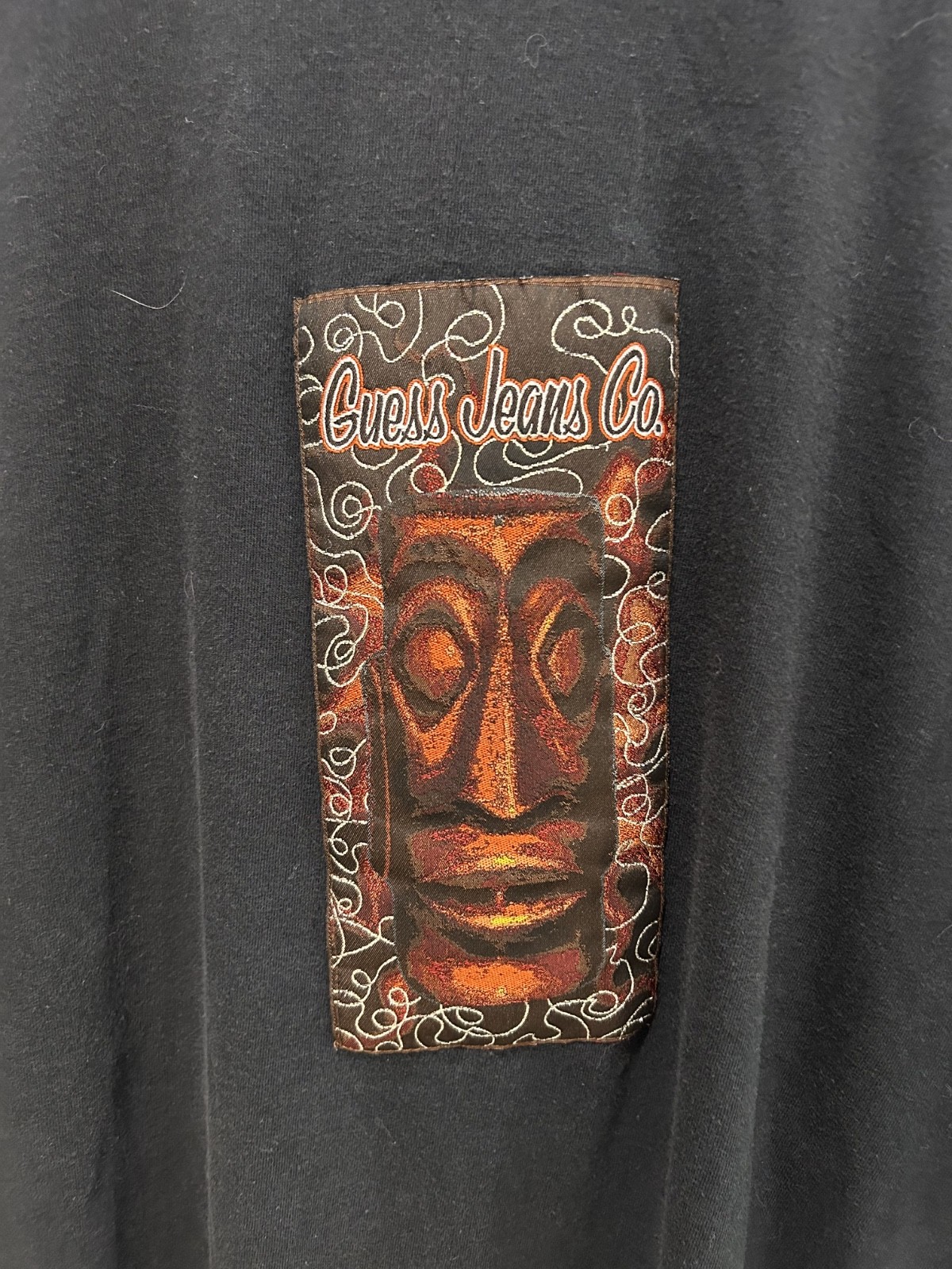 Vintage Guess Jeans USA T Shirt XL Black Tribal Tiki Graphic Y2K Streetwear
