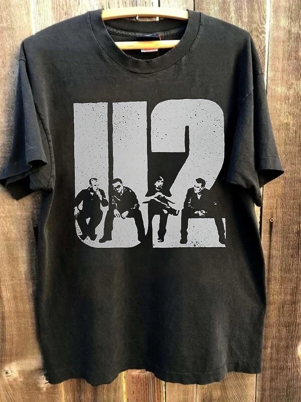 Remake U2 band 90s Graphic Basic Black T shirt Heavy cotton Unisex Men Women