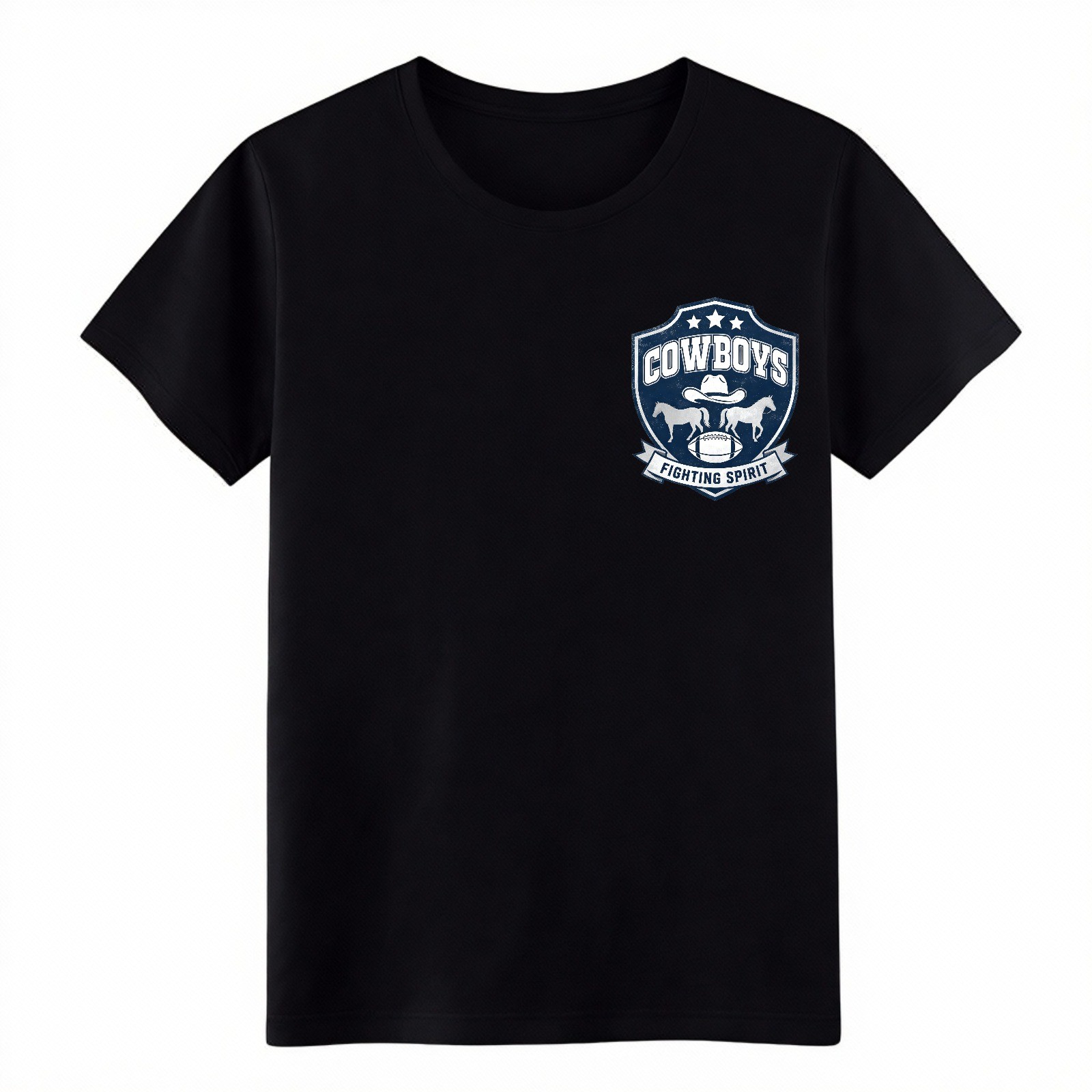Cowboys Fighting Spirit Shield Horse Football Left Chest Unisex Graphic T-Shirt