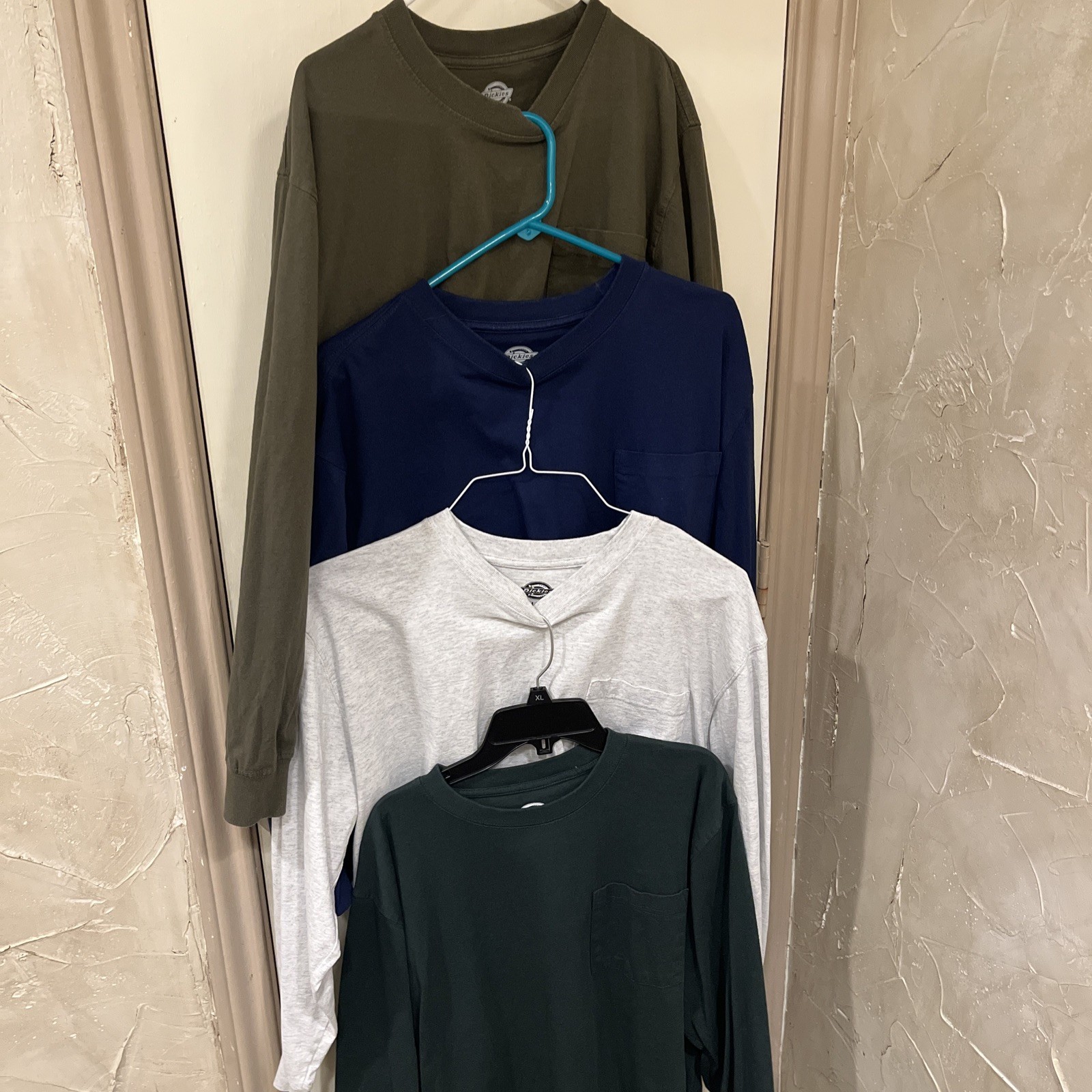 Dickies Long Sleeve T-Shirt – Large Cotton Lot Of 4, Green, Blue, White, Olive