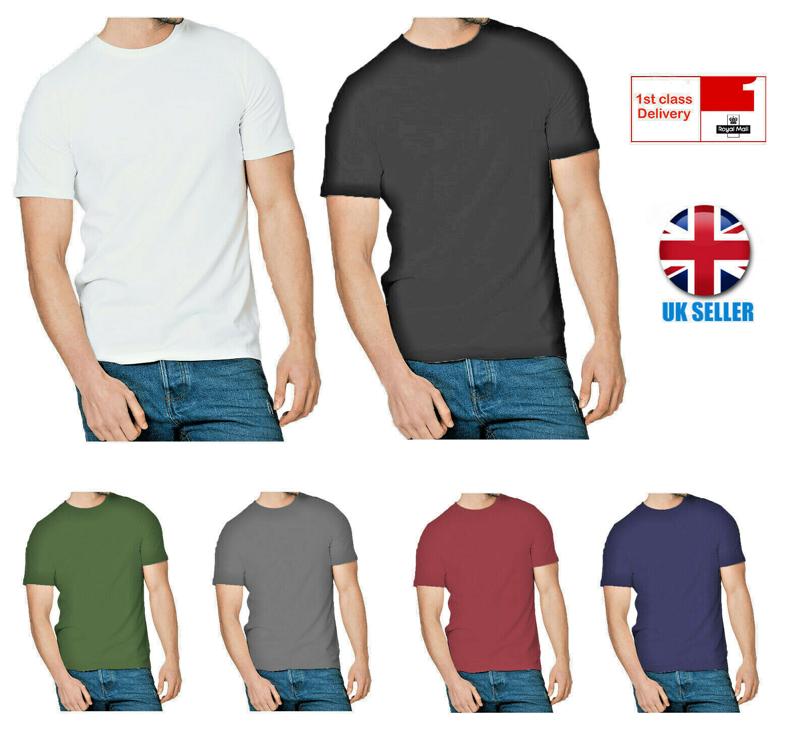 1 , 3 & 5 Pack Mens T-Shirt Cotton Plain Tee Shirts T Shirt Round Neck Lot New