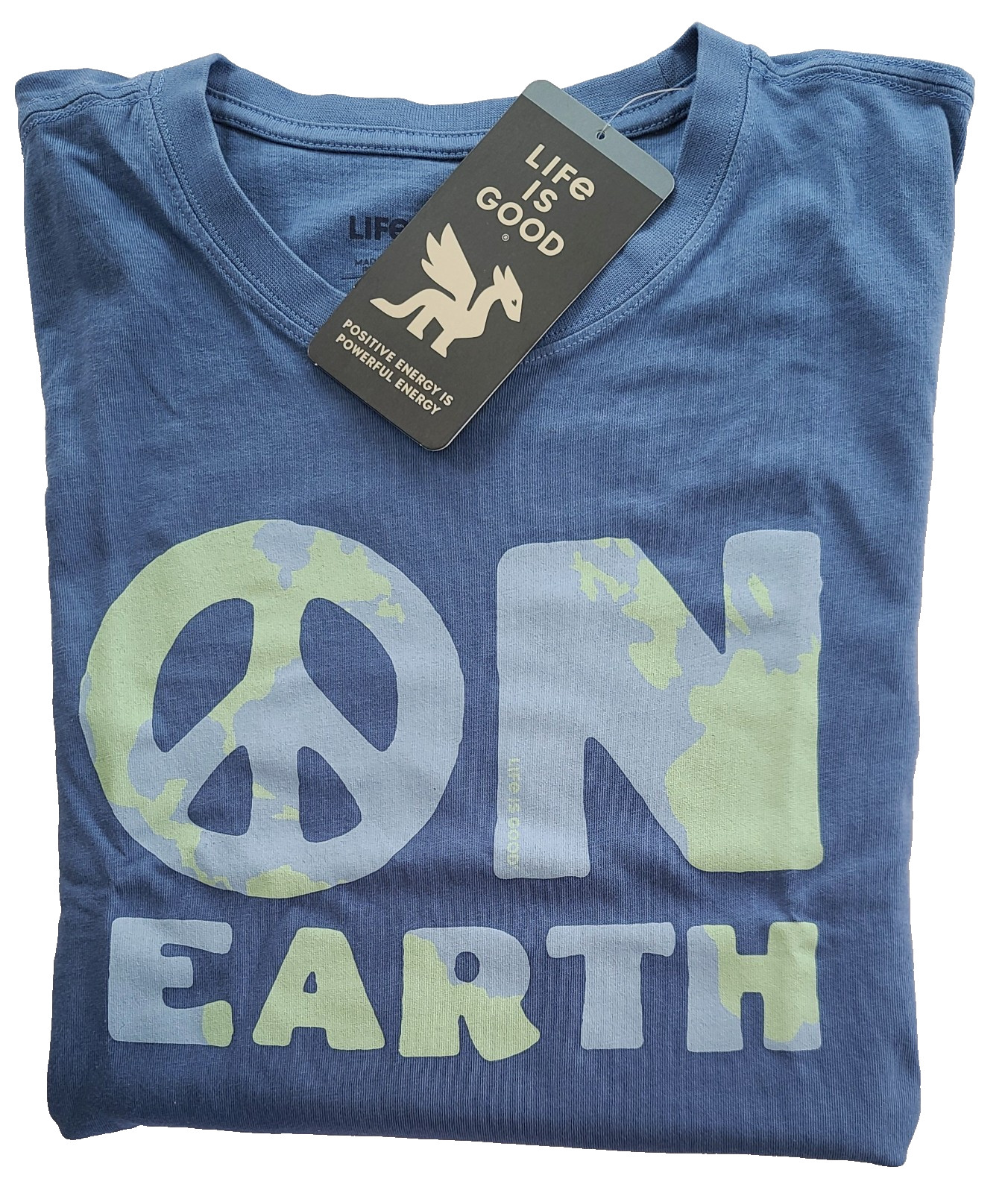 LIFE IS GOOD SS Shirt Crusher Tee PEACE ON EARTH Sign Globe Chest48in Mens L