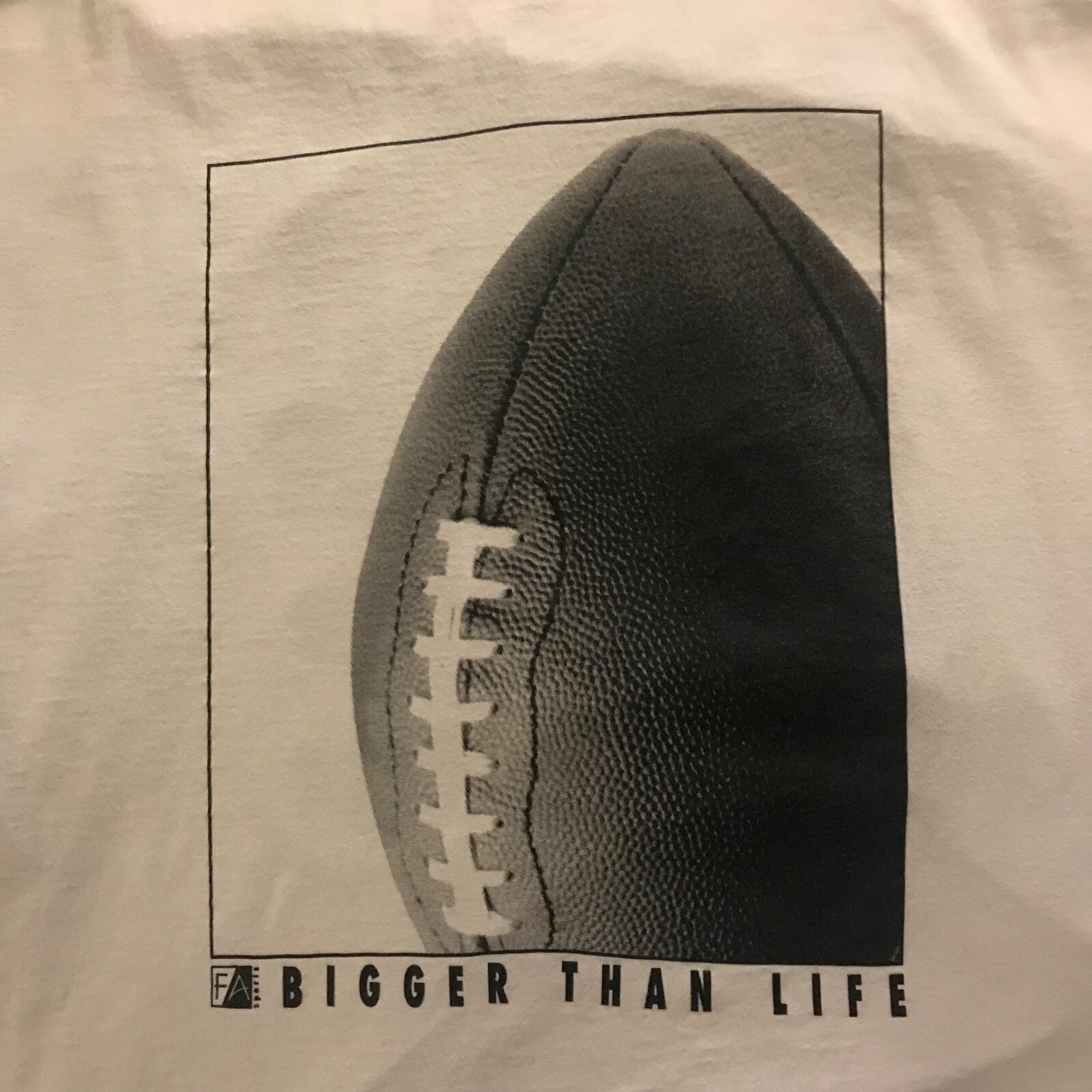 Football “Bigger Than Life” T-Shirt Mens 2XL White Short Sleeve Fabric Art Tee