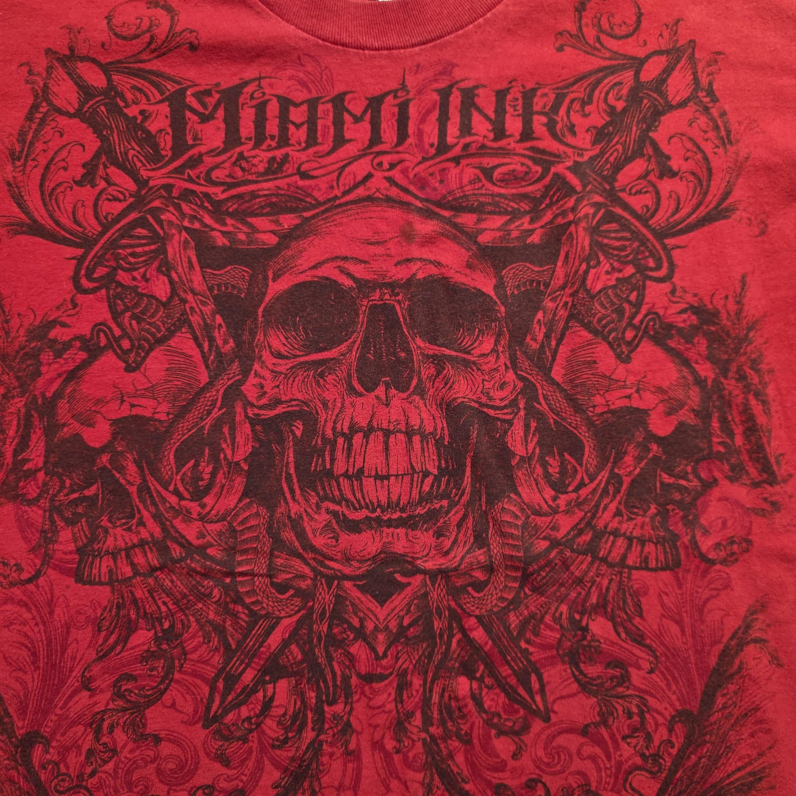 Alstyle Filthy Ink Skull Shirt Mens XL Red Gothic Tattoo Crossed Swords Graphic