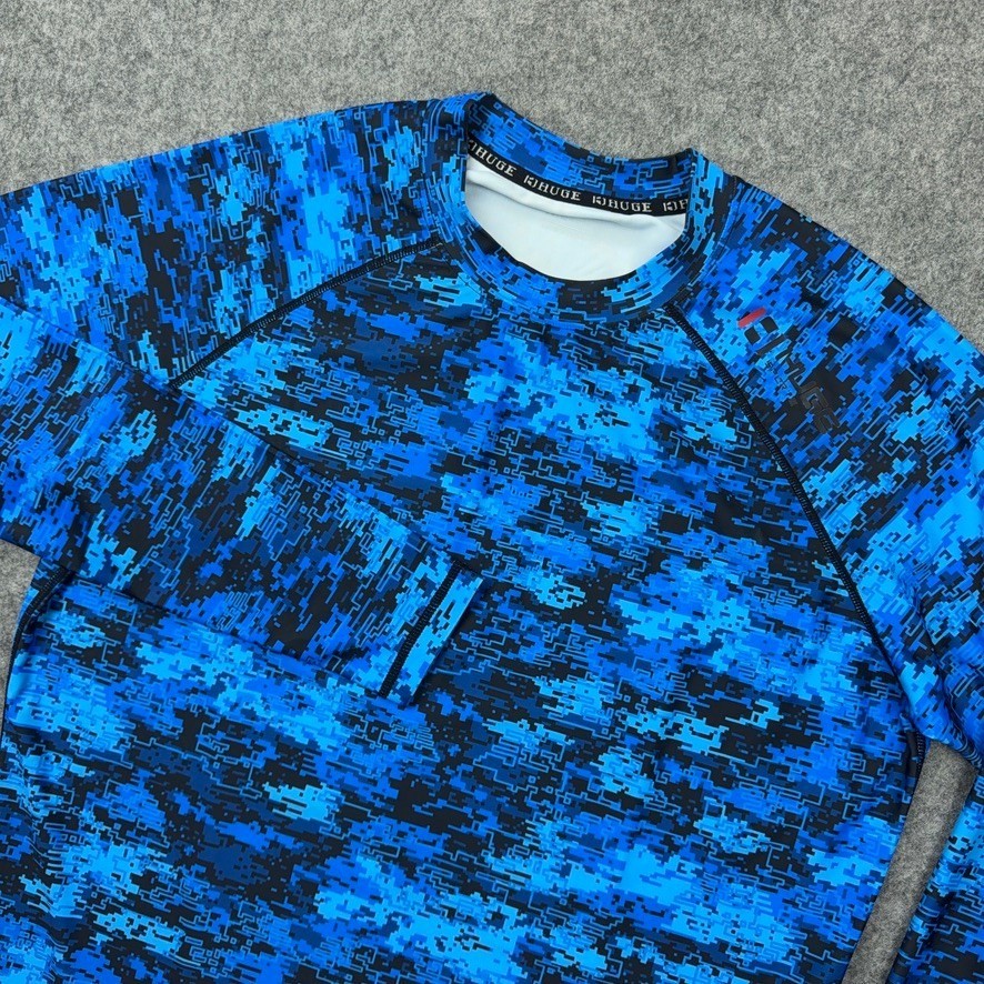 Huge Sports Rash Guard Mens XL Blue Digital Camo Long Sleeve Compression