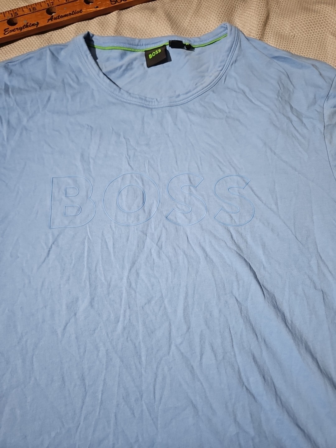 Hugo Boss Shirt Mens XXL 2XL Blue Textured Spellout Casual Streetwear Tee