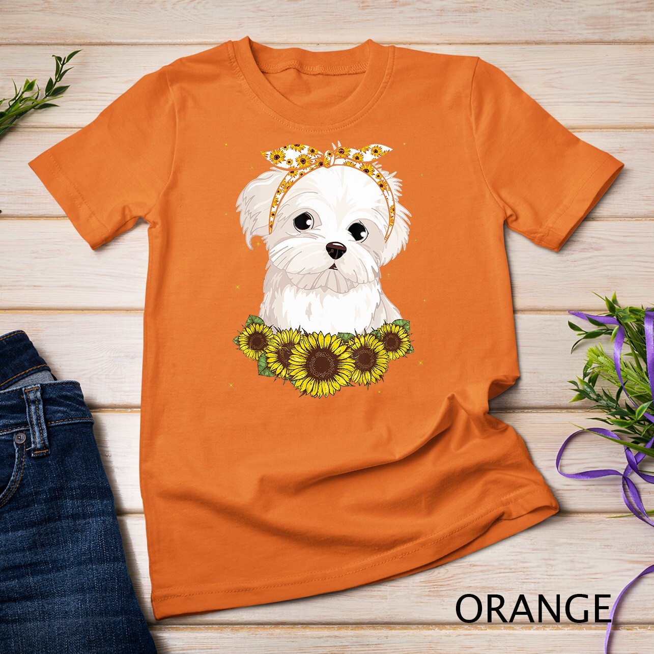 Girls Women Mom Maltese Dog Sunflower Gift T-Shirt Unisex T-shirt