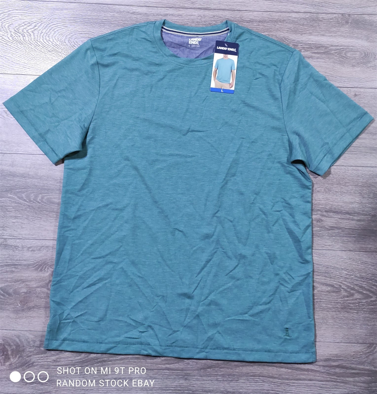 Lands End Shirt Adult Large Green 4-Way Stretch Classic Fit T-Shirt Tee Mens