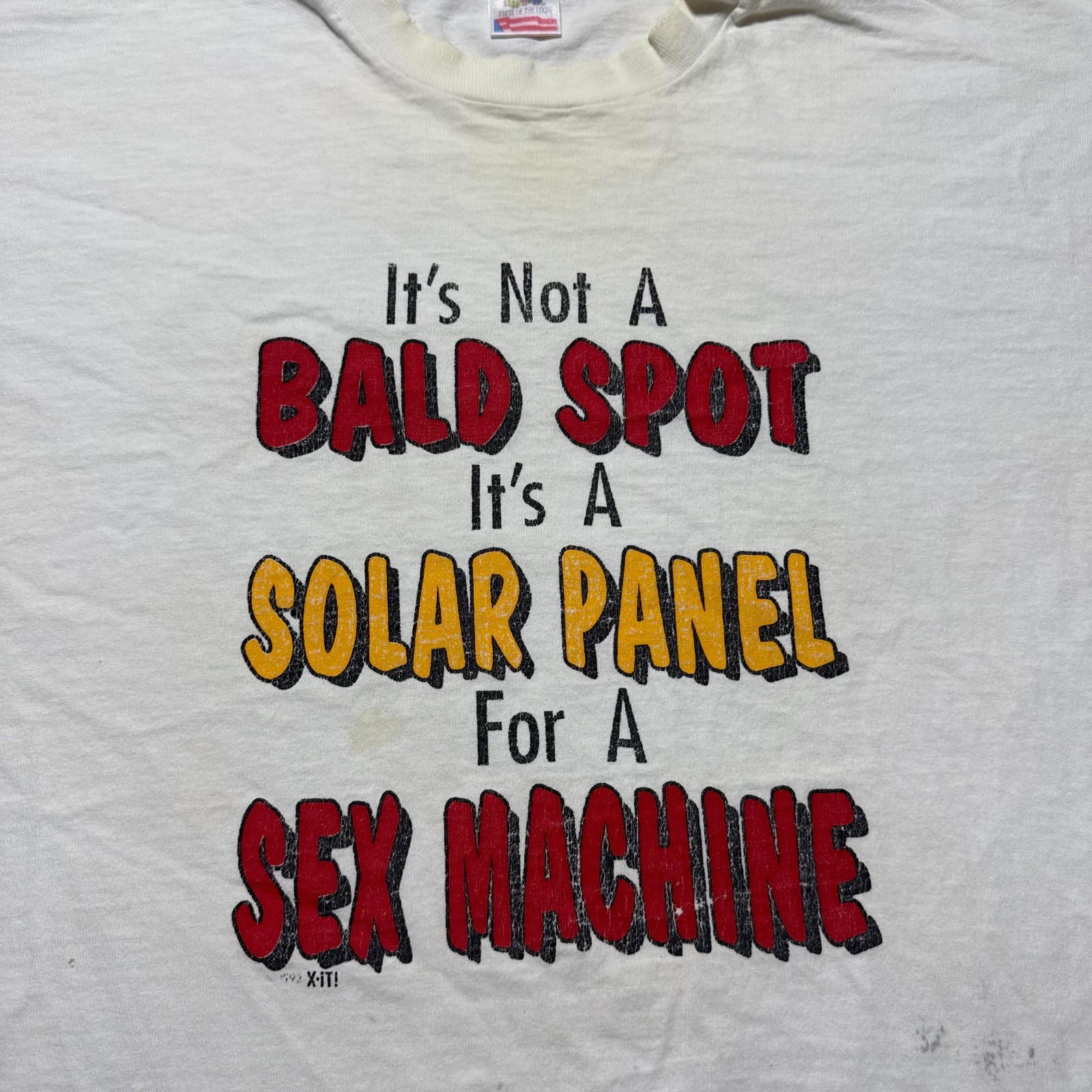 Vintage 1992 Bald Spot Solar Panel Sex Machine Dad Joke Graphic Novelty Shirt XL