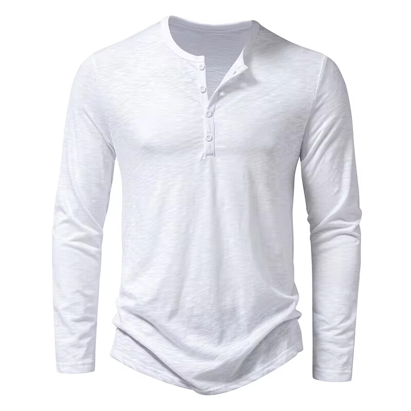 Men’s Shirt Cotton Henley Neck T-Shirts Long Sleeve Casual Button Plain 25% OFF