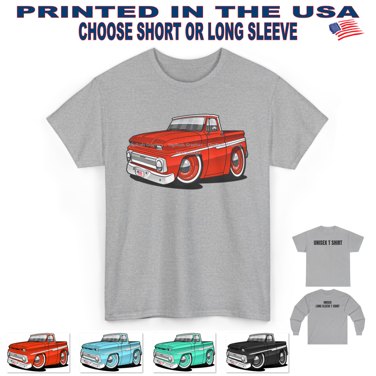 DigiRods Chevy C10 Truck 1964 Vintage Model Colors Cartoon Car Gray T Shirt