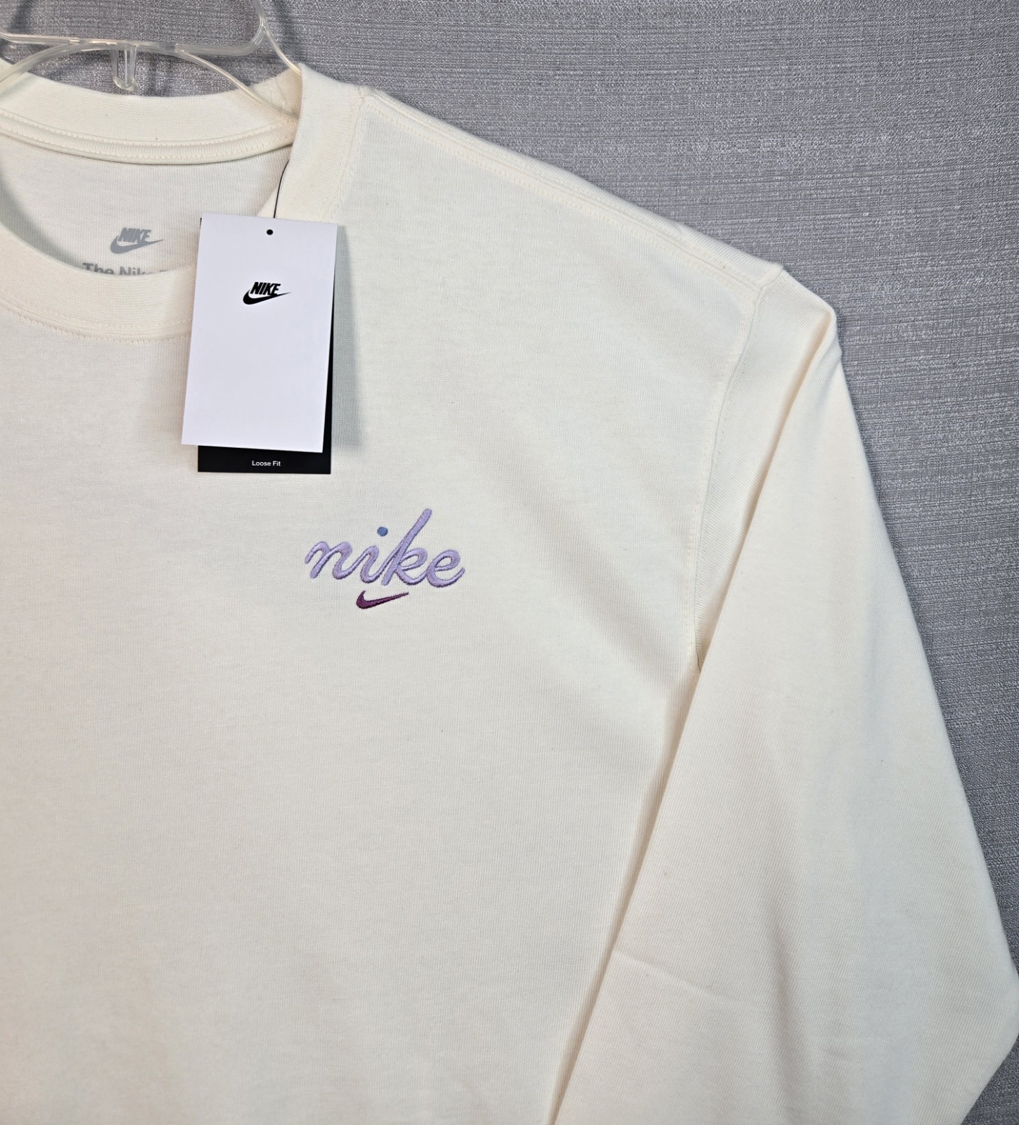 NIKE Max90 T-Shirt Medium Mens Off White Purple Crewneck Long Sleeve Swoosh Logo
