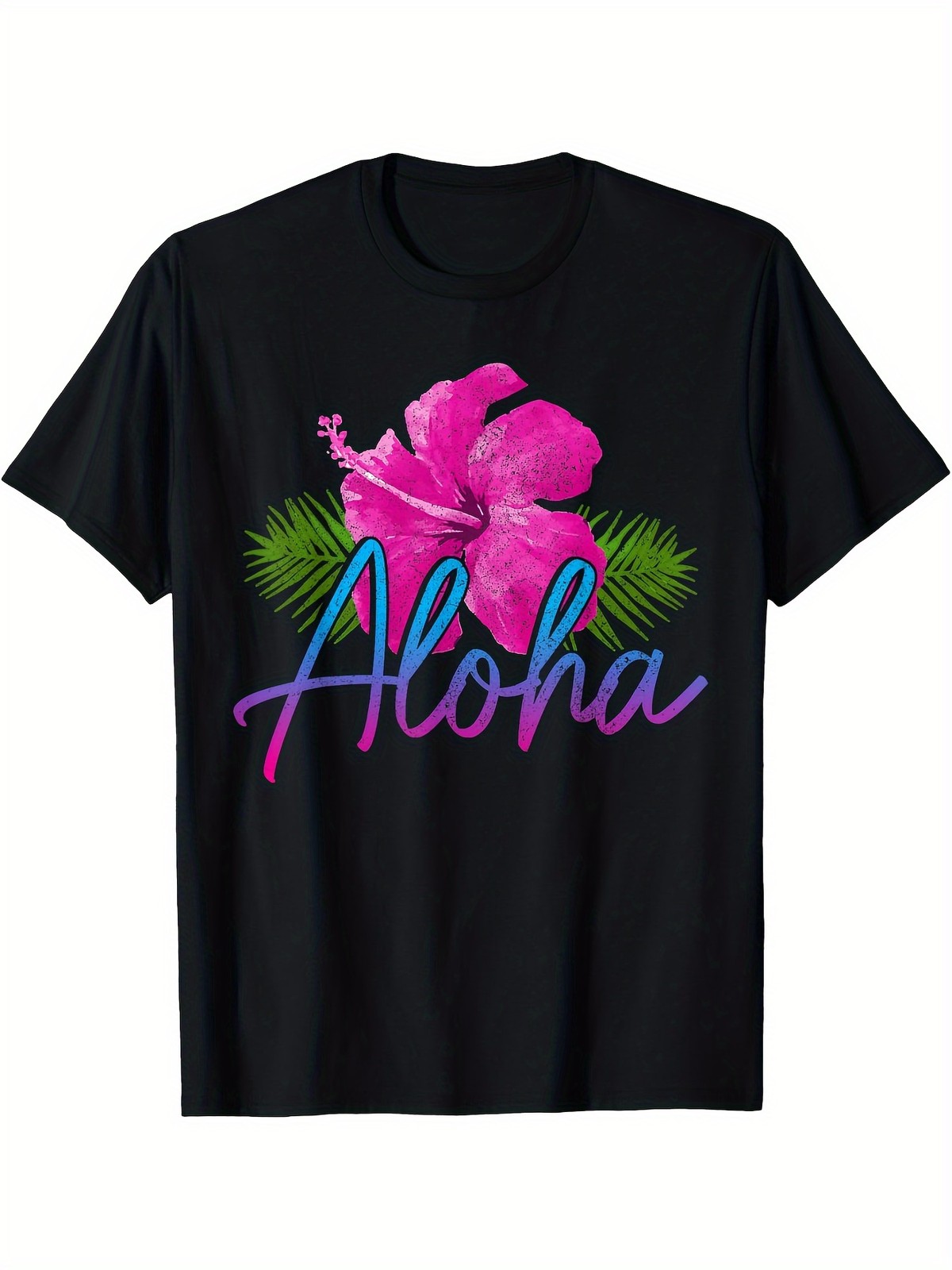 Hawaiian Aloha Hibiscus Flower Graphic Men’s T-Shirt Tropical Luau Beach Tee