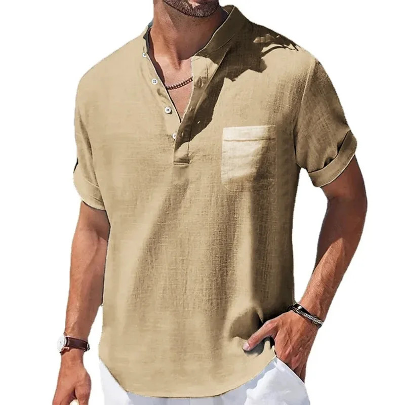 Men’s Breathable Pocket Shirt Summer Beach Casual Oversized Button Tee Gift 4XL