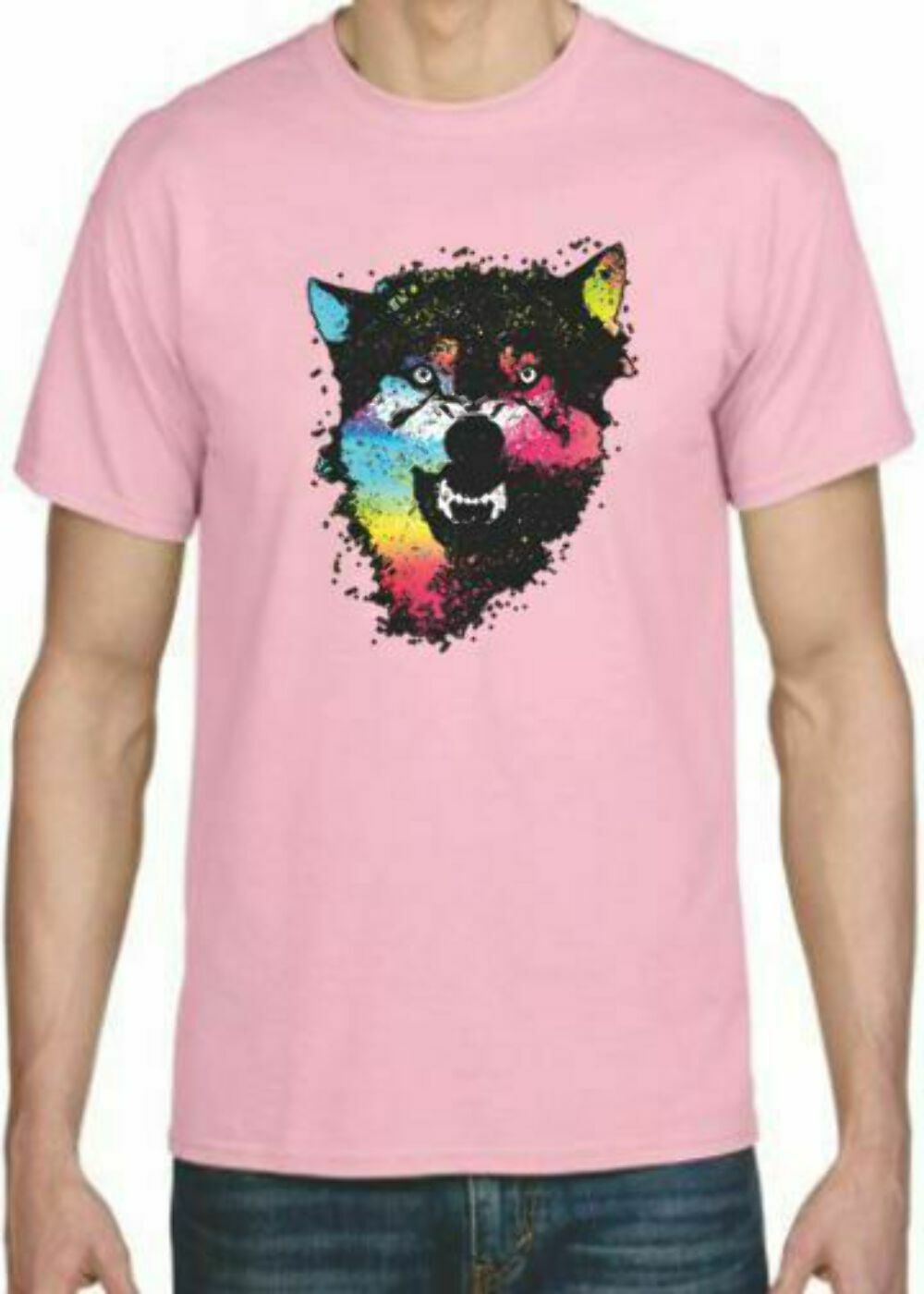 Adult DryBlend® T-Shirt – ( COLORFUL TECHINCOLOR / NEON WOLF / WOLVES)