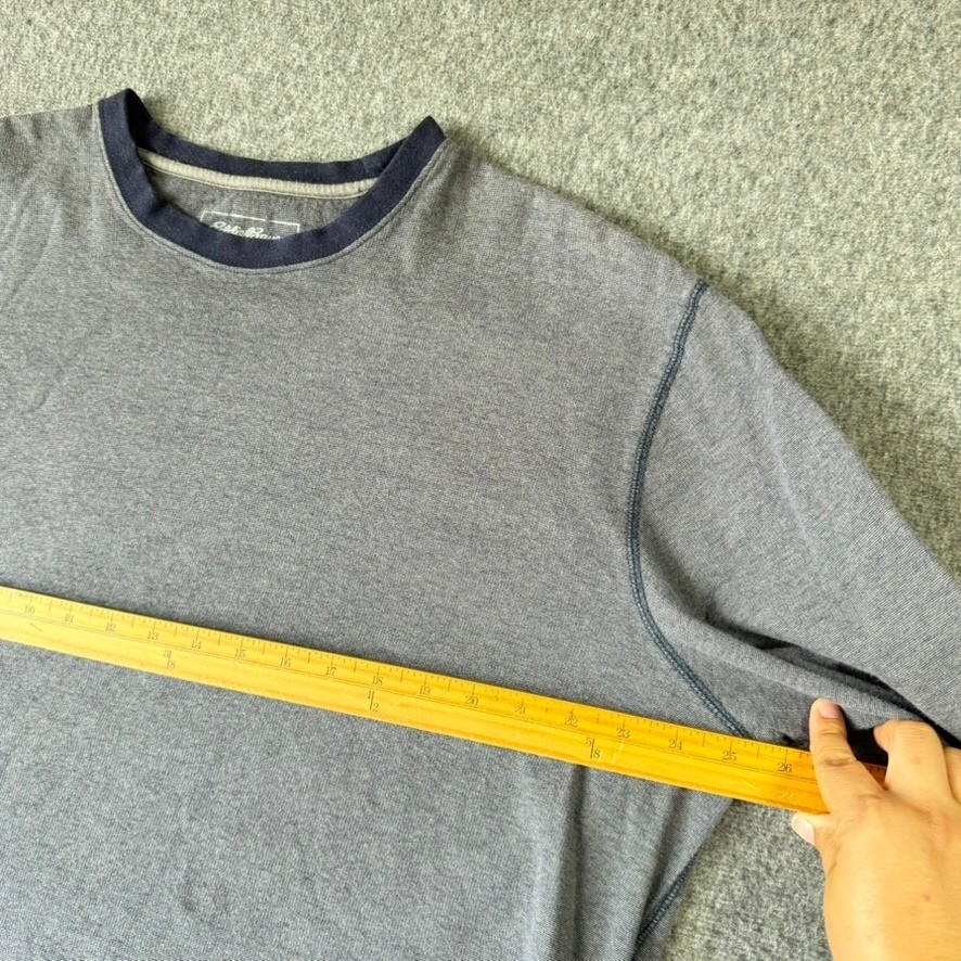 Eddie Bauer Mens XL Gray Long Sleeve Cotton Crewneck T-Shirt Contrast Stitching