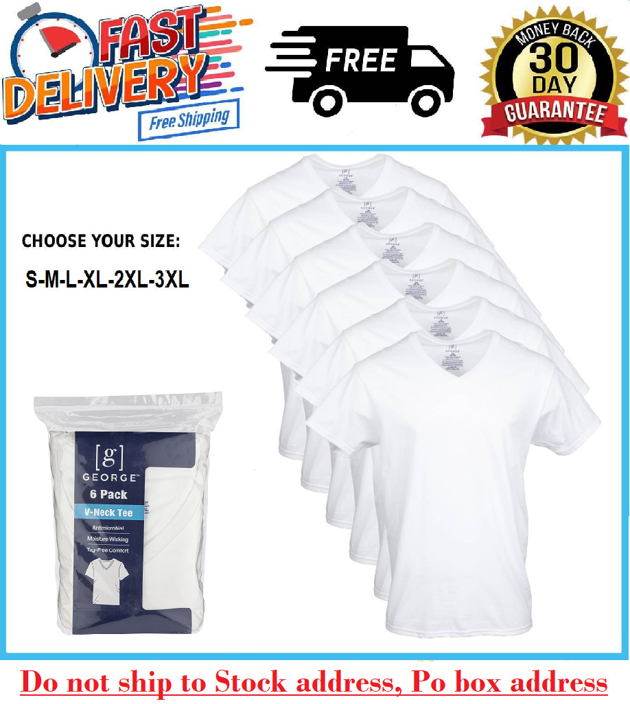 George Men’s ultra soft V-Neck T-shirts , 6-Pack Size FROM S To 3XL