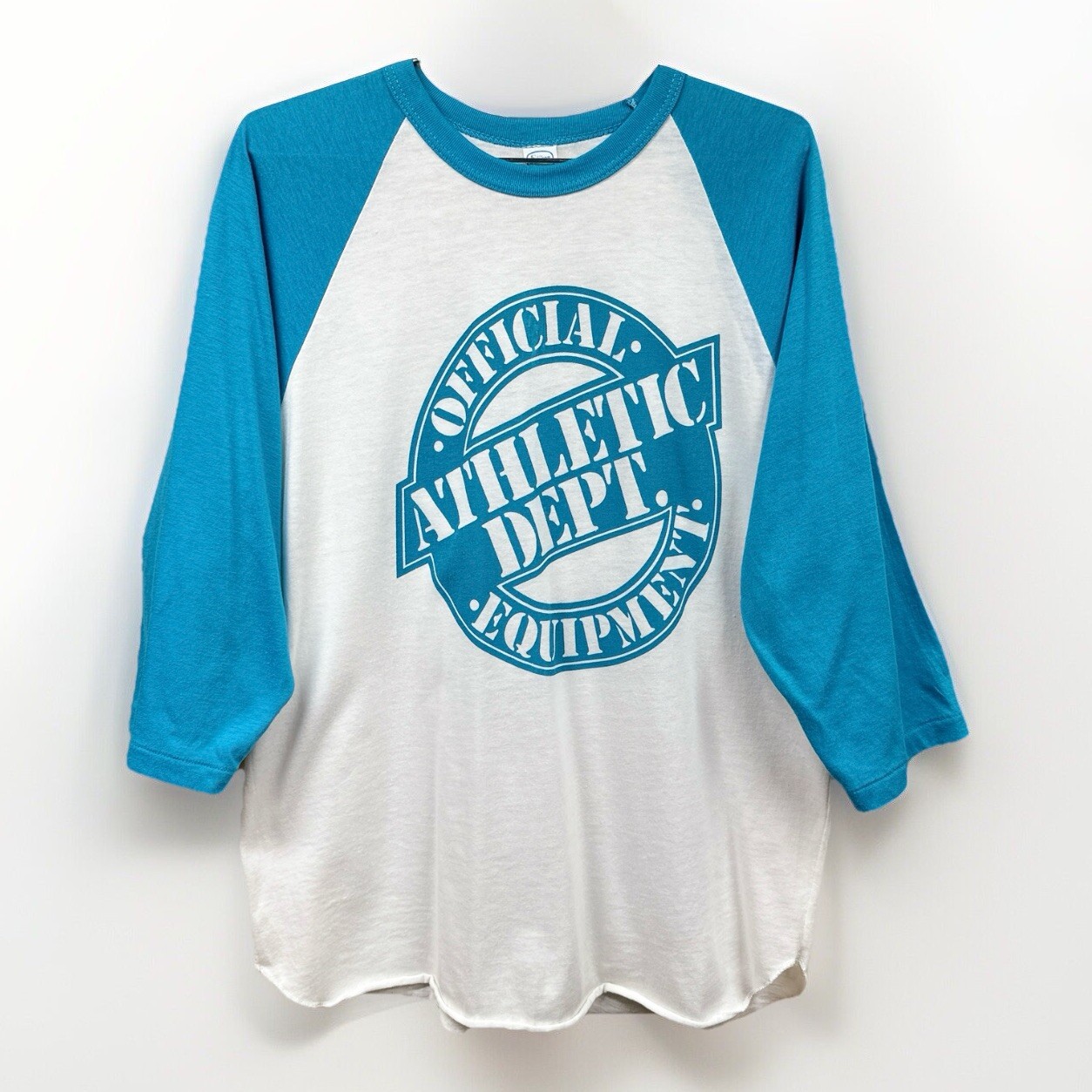 Vintage Athletic Department Raglan Baseball T Shirt 3/4 Length Sleeve White L