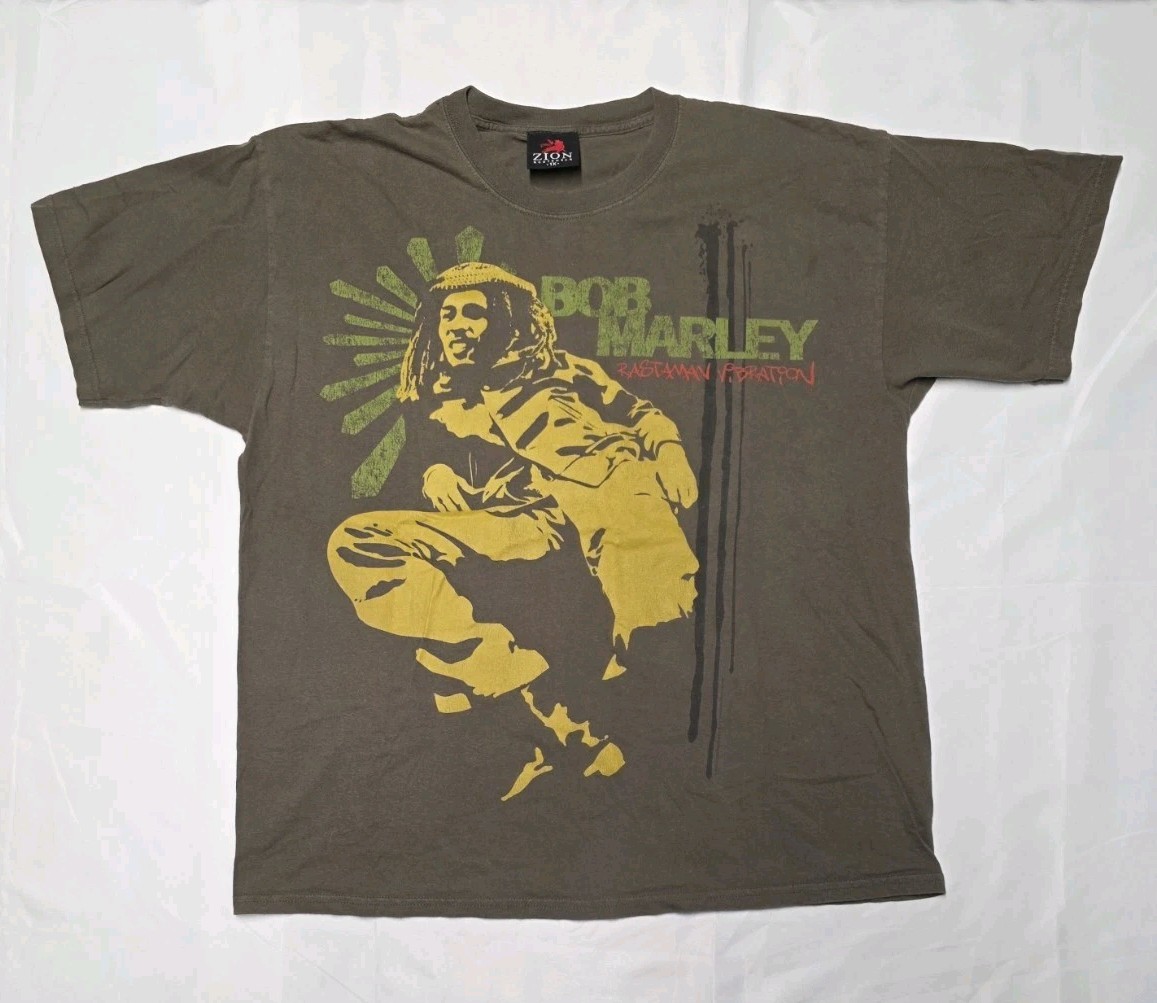 Vintage Y2K Zion Rootswear Bob Marley Rastaman Vibe Graphic Reggae Tee Size XL