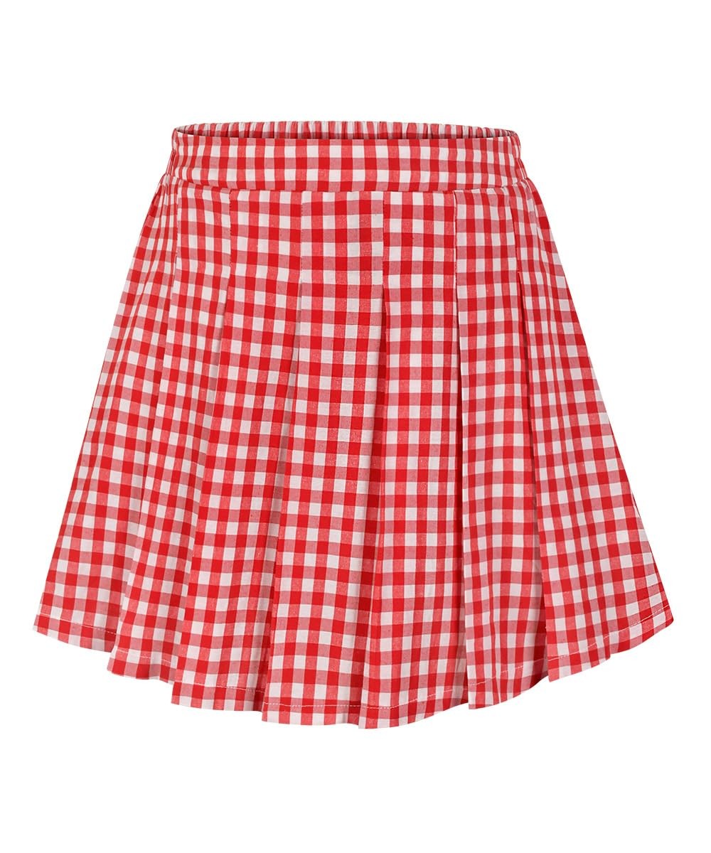 Plus Size Red Pink White Checkered Skirts for Women, High Waist Pleated Flare…