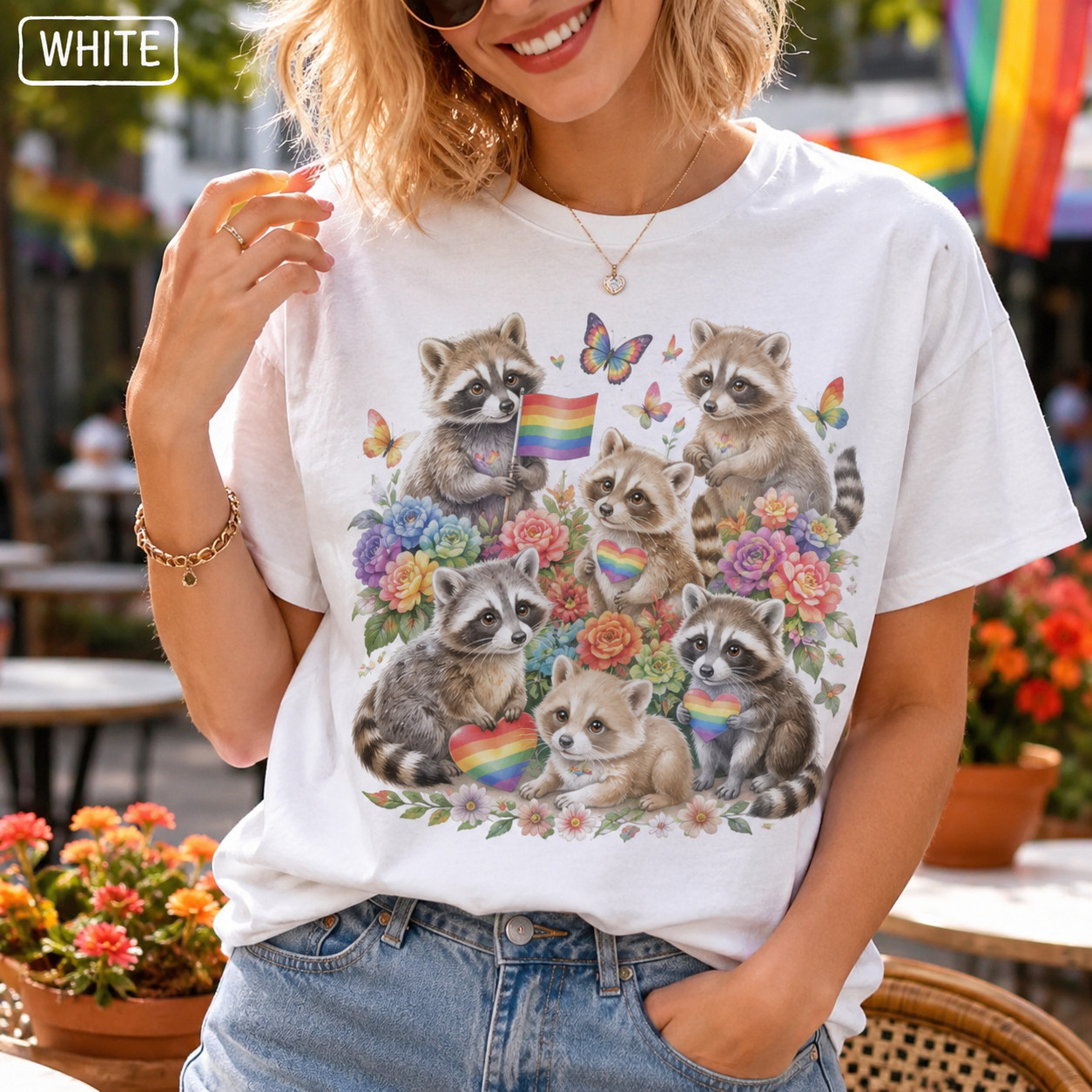 Funny Pride Raccoon Shirt LGBTQ Rainbow Animal Graphic Tee