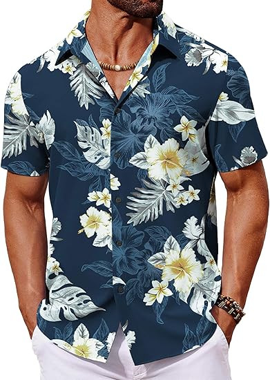 Mens Tropical Floral Hawaiian Shirt Short Sleeve Button Down Beach Summer Top