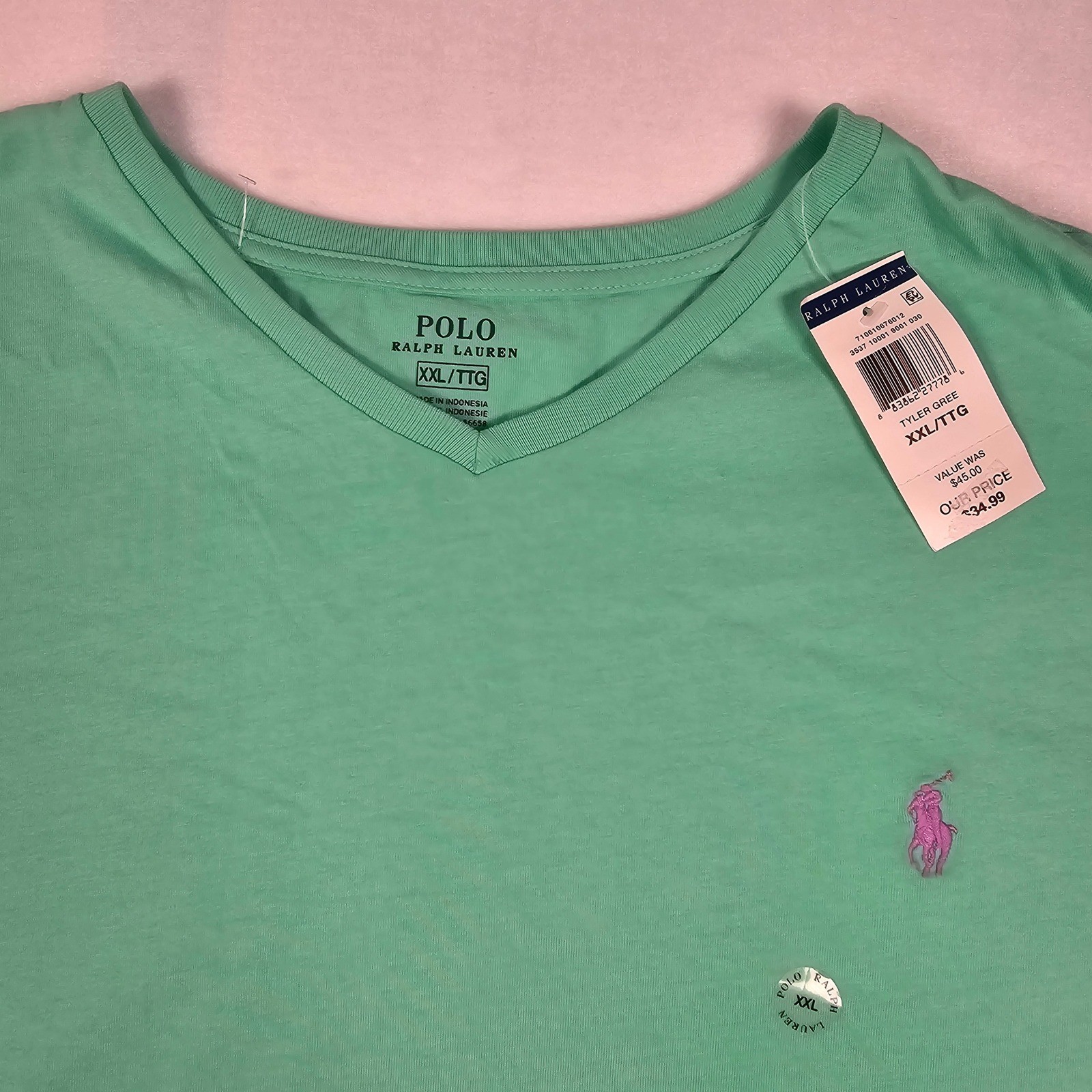 Polo Ralph Lauren V-Neck T-Shirt Mens XXL Tyler Green Purple Pony Logo NWT