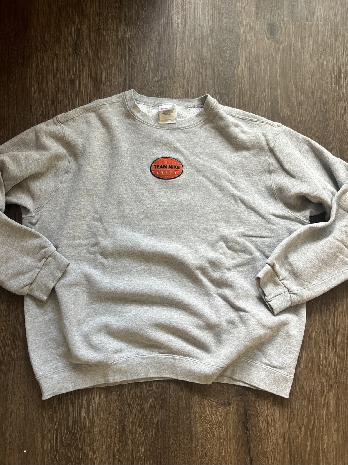 VINTAGE Nike Team Nike Logo patch Sweatshirt XL Gray USA Swoosh sports MINT