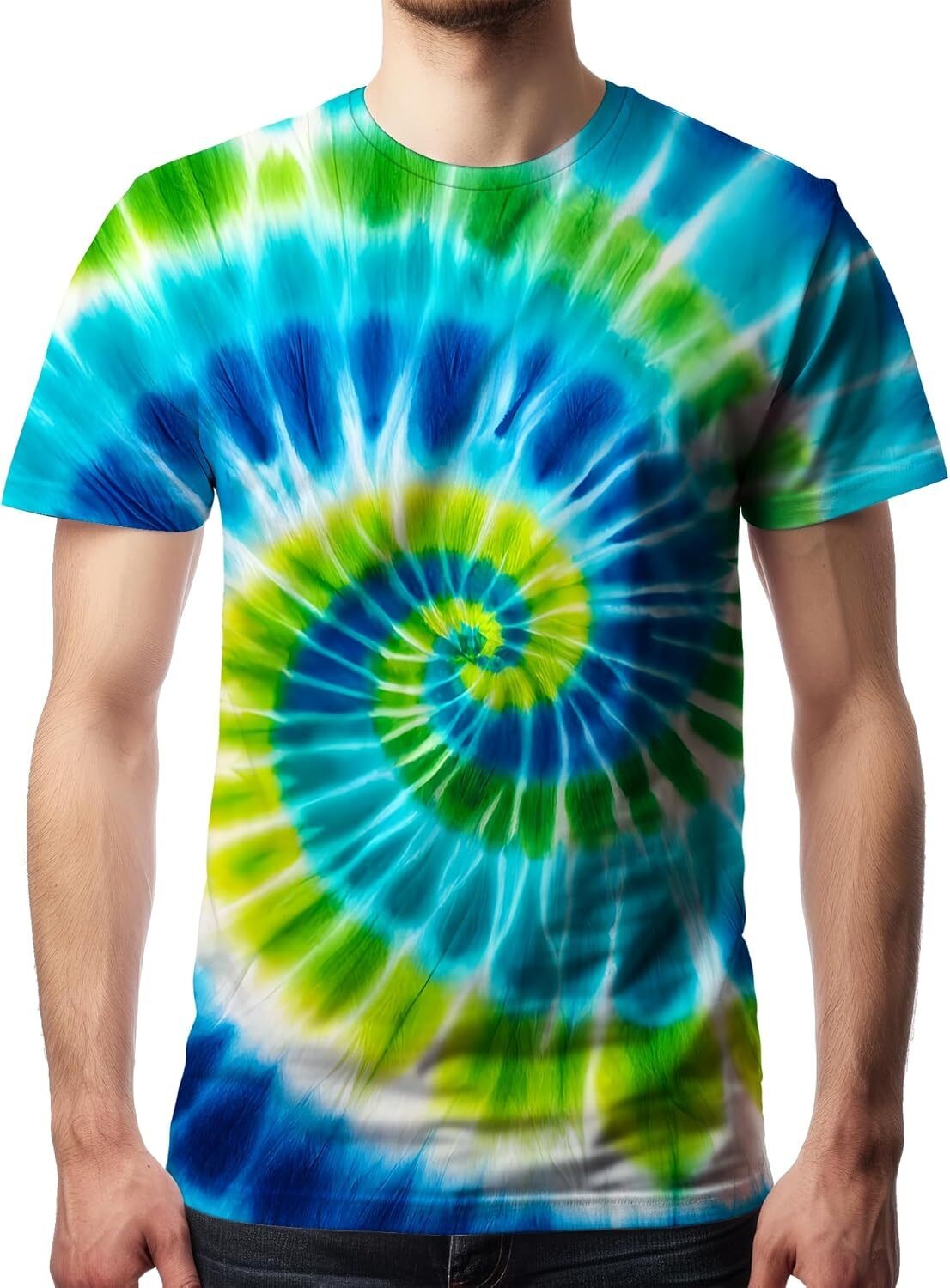 Men’s Tie Dye Short Sleeve T-Shirt Vintage Hippie Style Polyester Crew Neck Tee