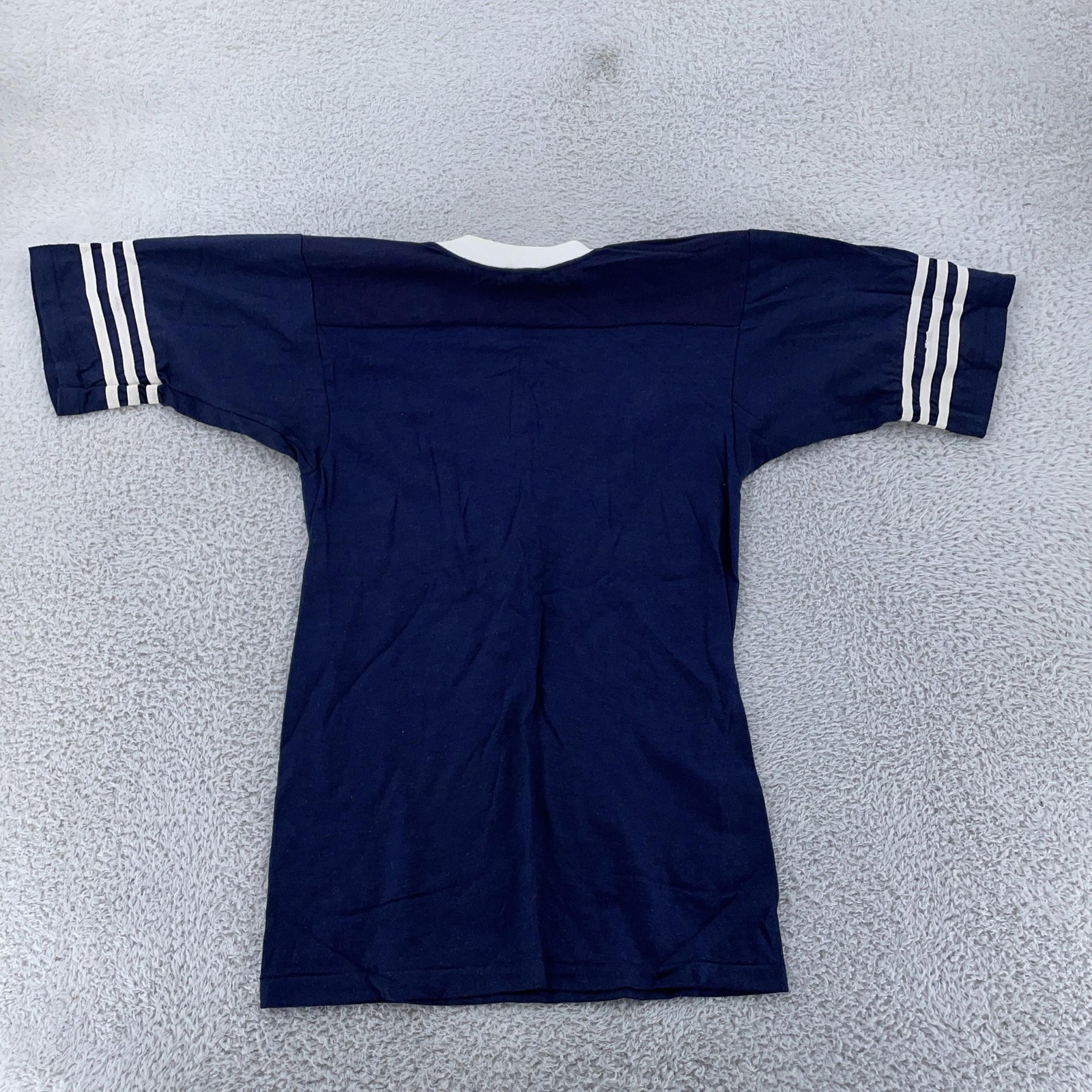 Vtg 70s Blank Jersey Ringer Shirt 2XS Navy White Stripes V Neck Tee