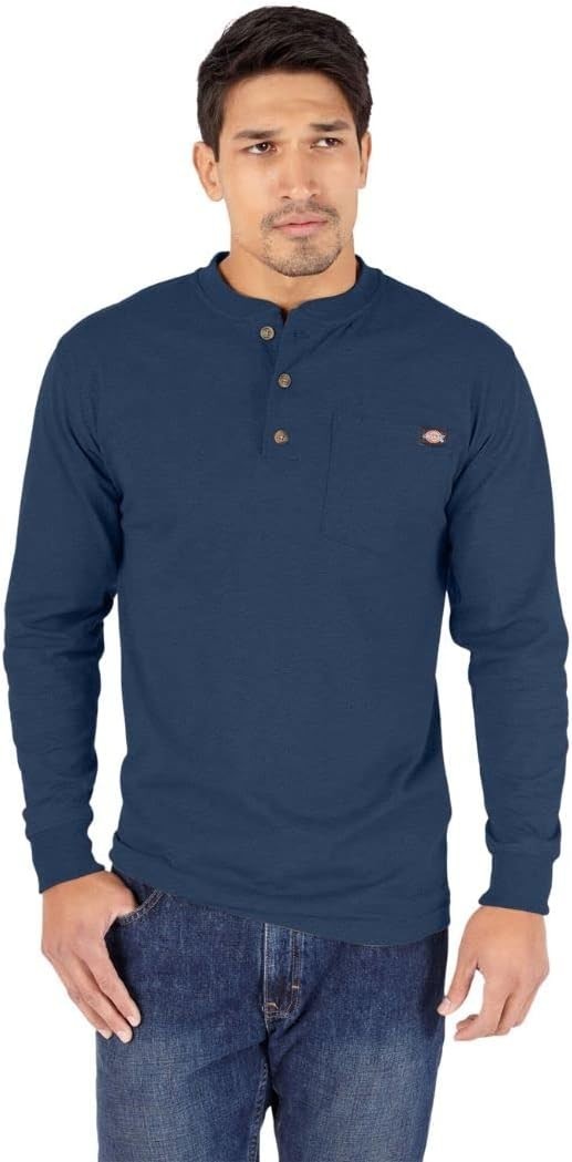 Dickies Long Sleeve Heather Heavyweight Henley Shirt Navy Heather Mens Size 2XL