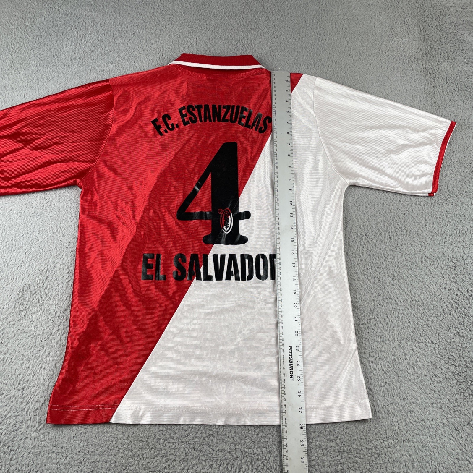 Vintage F.C. Estanzuelas Futbol Club El Salvador XL Red Jersey #4 ASM Fed-com