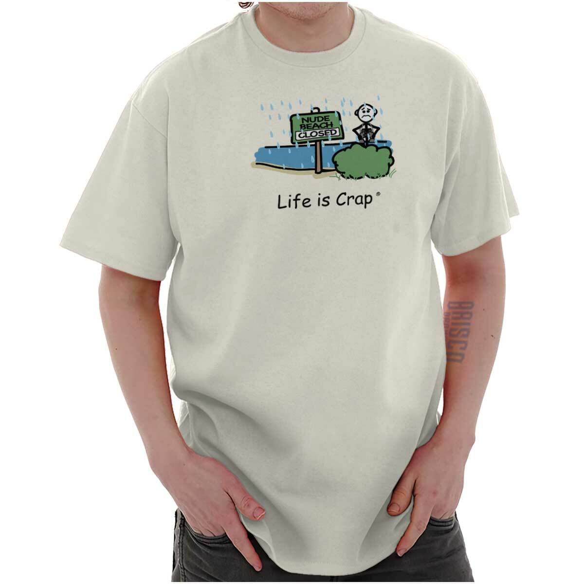 Life is Crap Nude Beach Funny Pervert Dirty Mens Casual Crewneck T Shirts Tees