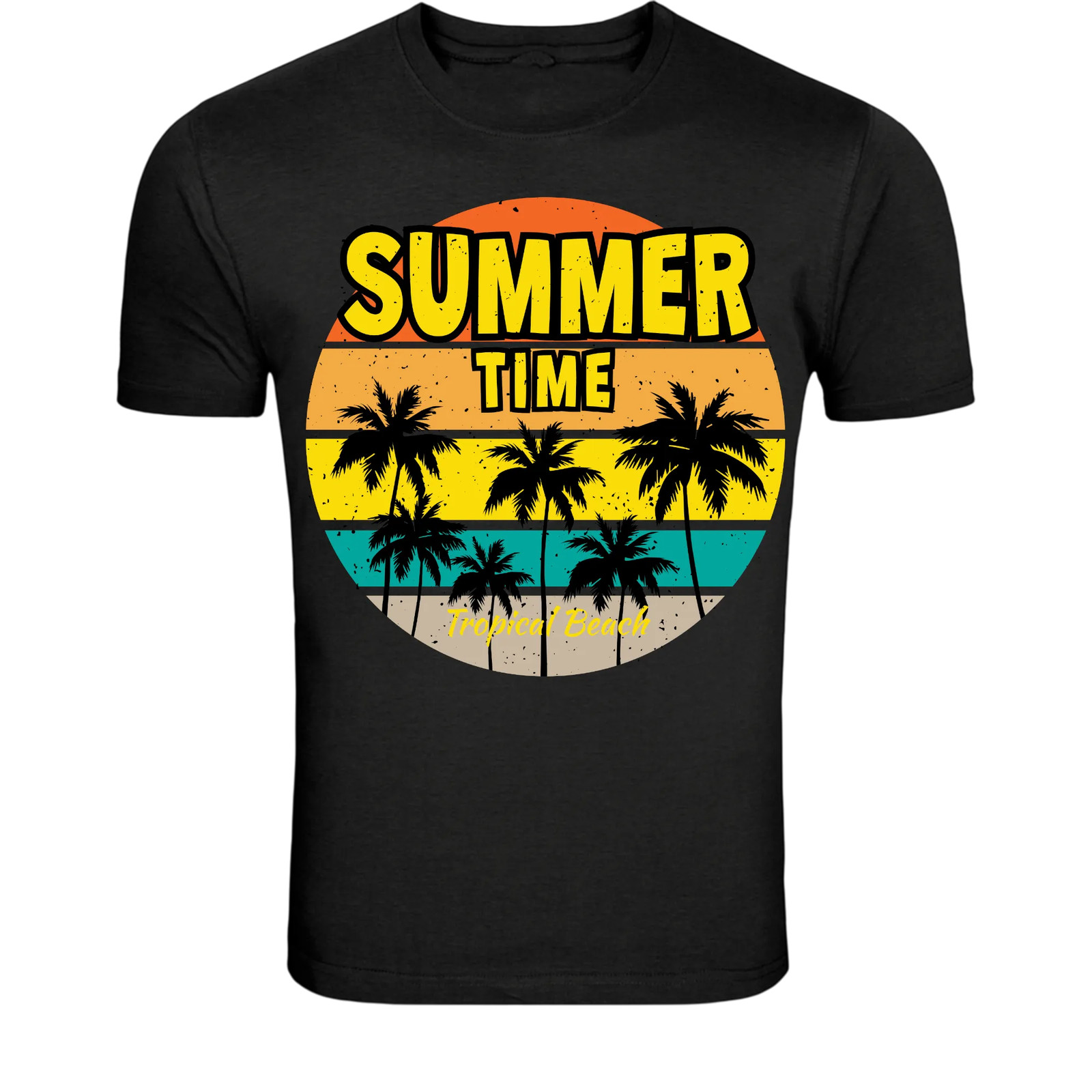 Summer Time Tropical Beach T-Shirt – Vintage Palm Sunset Graphic