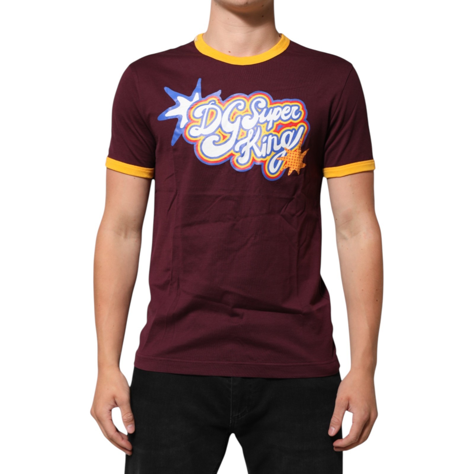 DOLCE & GABBANA T-shirt Burgundy Cotton DG Super King Logo IT48/US38/M 450usd