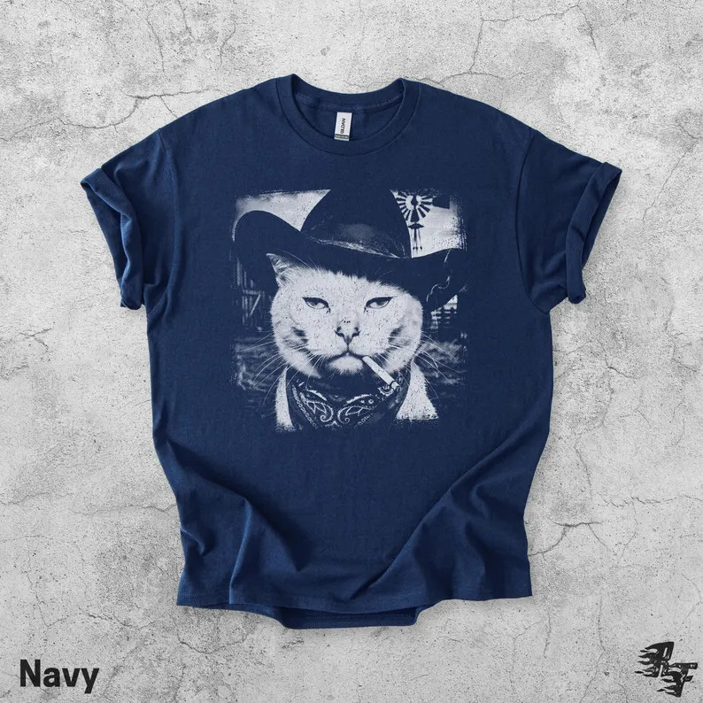 Western Outlaw Cat Cowboy Hat Comfort Tee Funny Animal