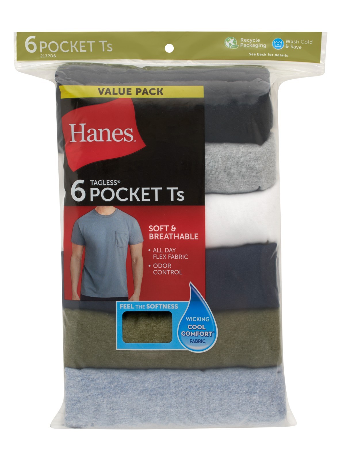 6 Pack Hanes Men’s Value Pack Assorted Pocket T-Shirt Undershirts Size S – 3XL