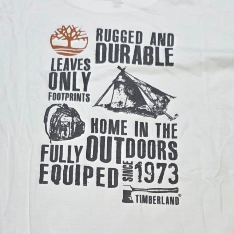 Timberland Rugged and Durable Graphic T-Shirt Men’s Size XL White Outdoors NWT